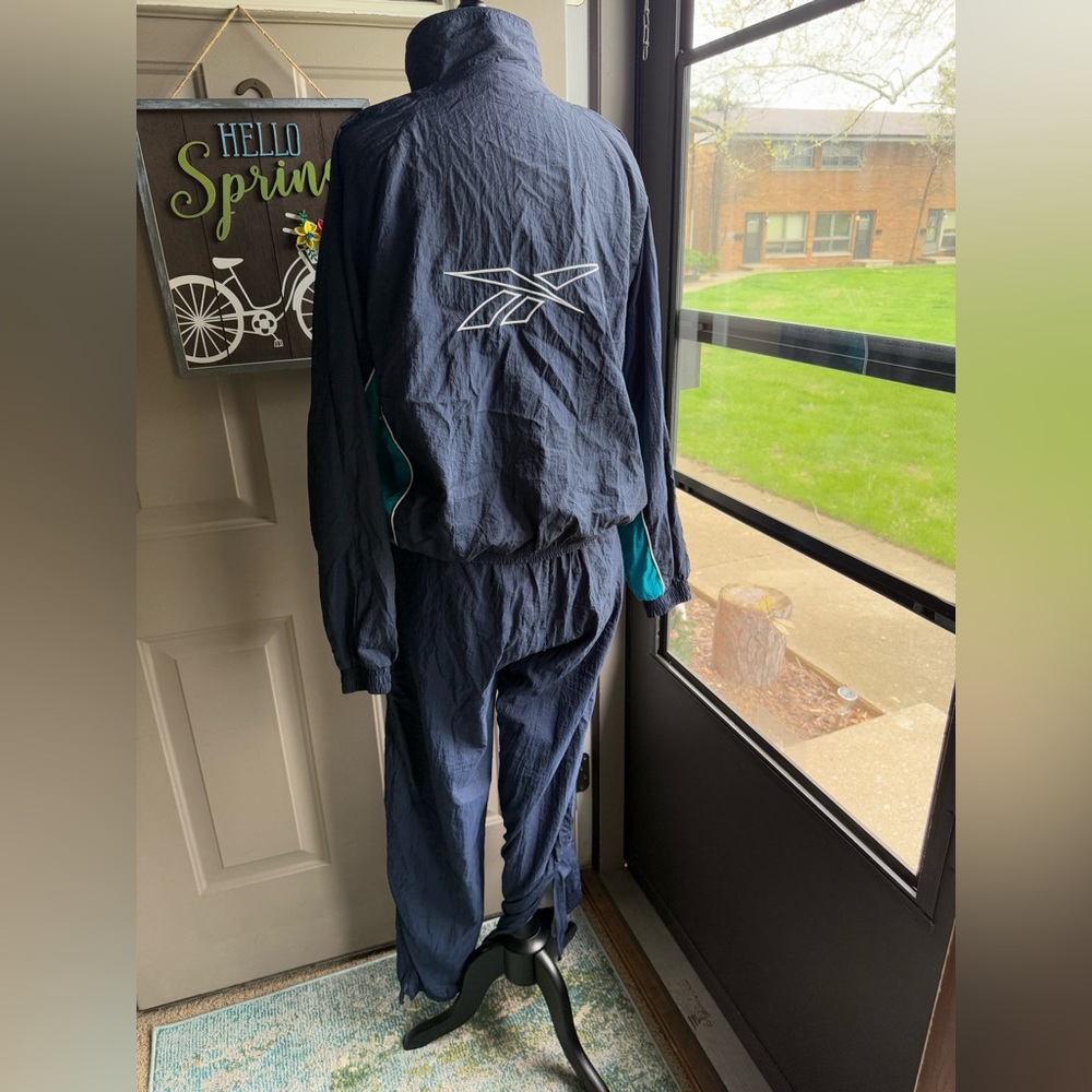 Vintage 90s Reebox logo navy blue teal track athletic suit, size large